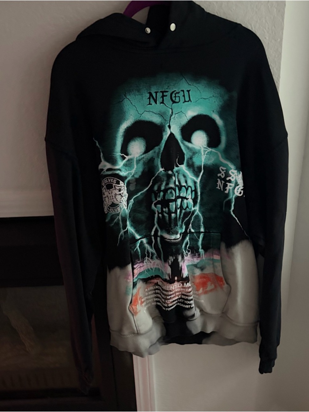 Darc Sport Black Crewneck Hoodie with Teal Skull Graphic